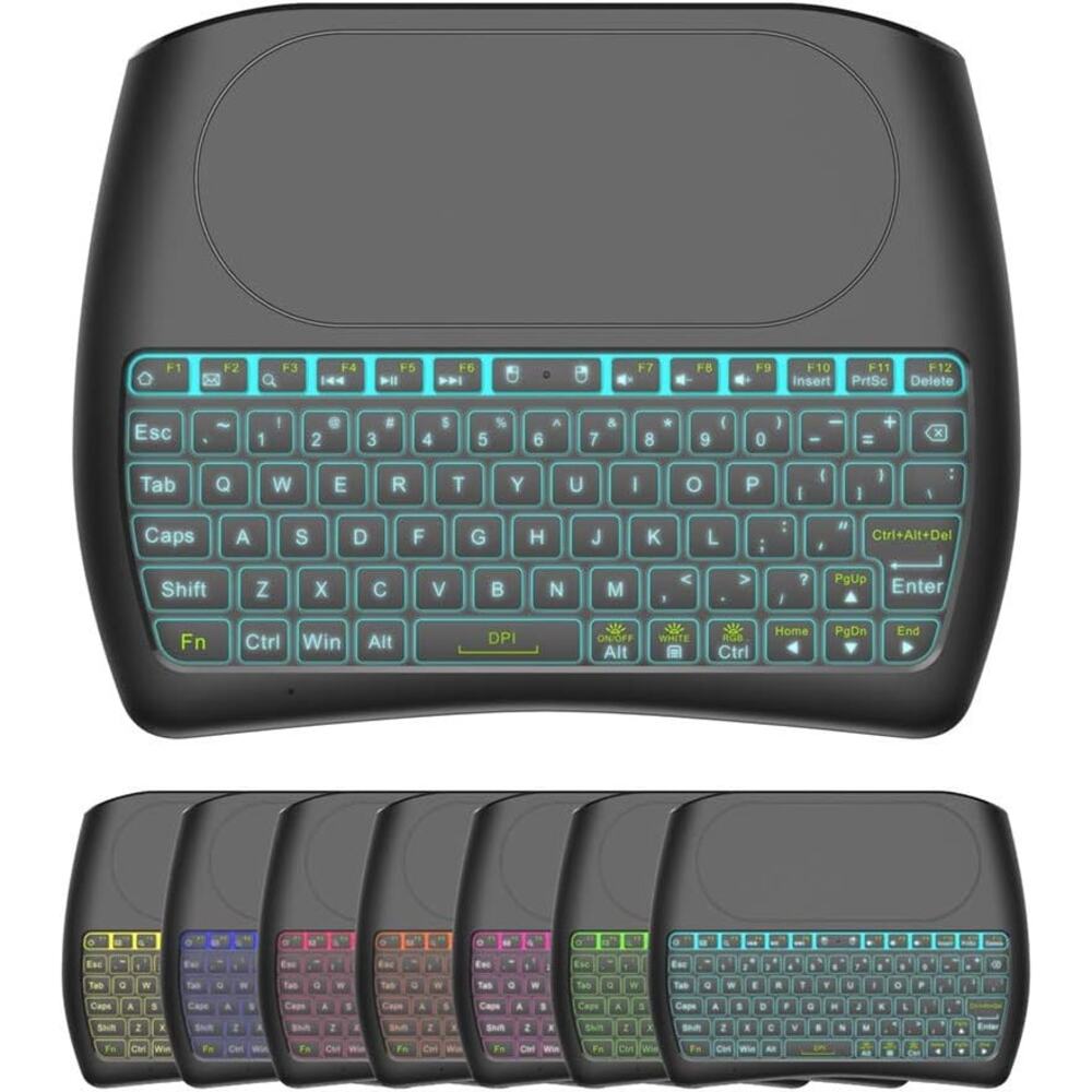 D8 Mini Keyboard with Touchpad, Colorful Backlit, Mini Handheld Remote